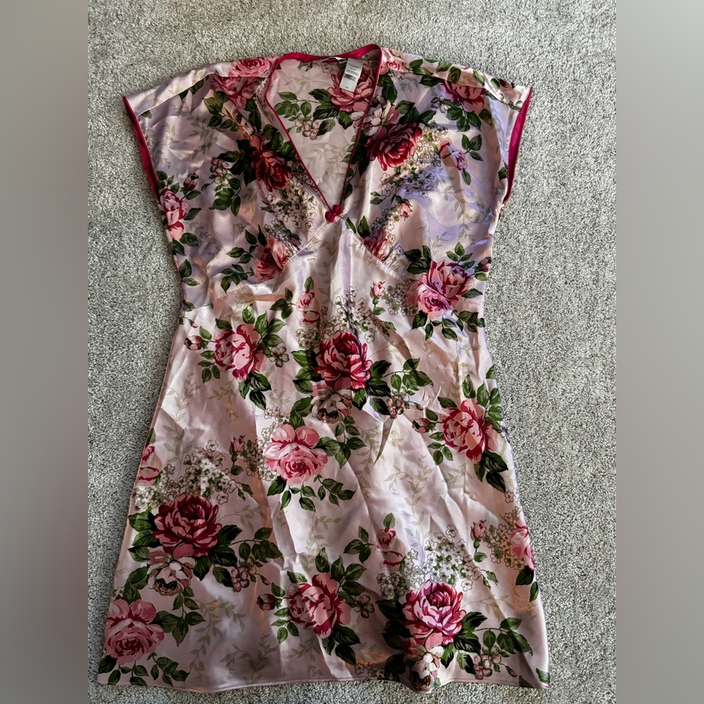Adonna Pink Floral Satin Chemise with Rose Print